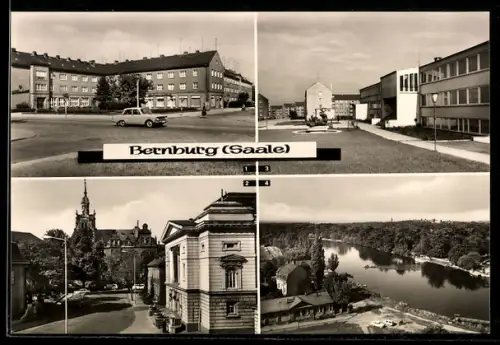 AK Bernburg /Saale, Strasse des Aufbaues, Blick zum Rathaus, Polytechn. Oberschule Juri Gagarin