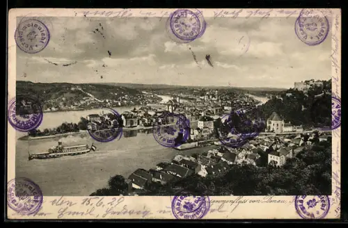 AK Passau /Donau, Zusammenfluss von Donau, Inn und Ilz