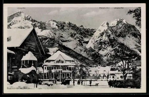 AK Garmisch, Bergpanorama mit Alpspitze, Wankstein, Zugspitze