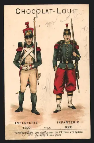 Sammelbild Chocolat Louit-Freres & Co, Bordeaux, Infanterie 1820 et 1860