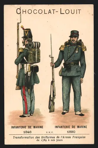 Sammelbild Chocolat Louit-Freres & Co, Bordeaux, Infanterie de Marine 1846 et 1890