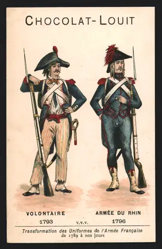 Sammelbild Chocolat Louit-Freres & Co, Bordeaux, Volontaire 1793, Armee du Rhin 1796