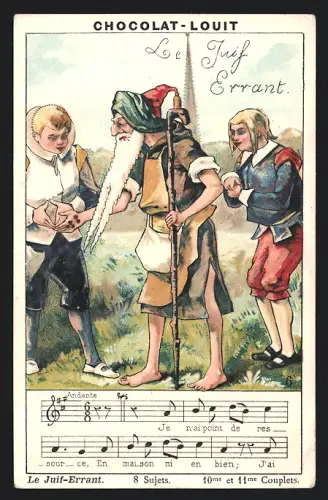 Sammelbild Chocolat Louit, Le Juif-Errant, Älterer Mann mit zwei Soldaten