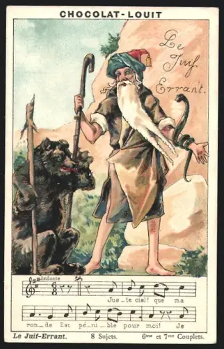 Sammelbild Chocolat Louit, Le Juif-Errant, Älterer Mann und Bär