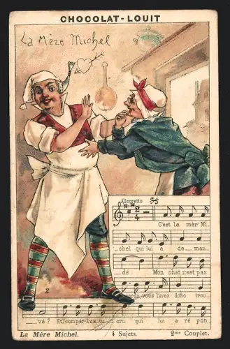 Sammelbild Chocolat Louit, La Mere Michel, Dame und Koch