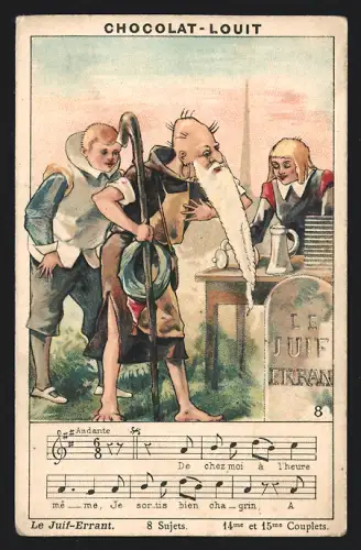 Sammelbild Chocolat Louit, Le Juif-Errant, Bärtiger Mann im Gespräch