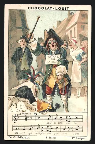 Sammelbild Chocolat Louit, Le Juif-Errant, Mann mit Hund