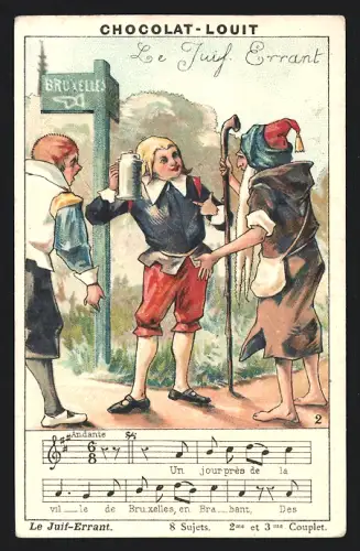 Sammelbild Chocolat Louit, Le Juif-Errant, Männer am Wegweiser