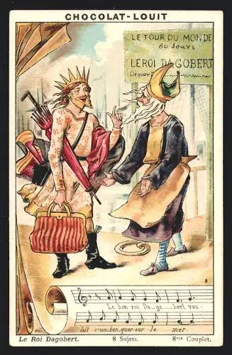 Sammelbild Chocolat Louit, Le Roi Dagobert, König mit Schirm und Tasche
