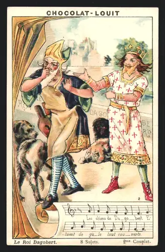 Sammelbild Chocolat Louit, Le Roi Dagobert, König mit Geistlichem