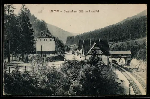 AK Oberhof, Bahnhof und Blick ins Lubachtal