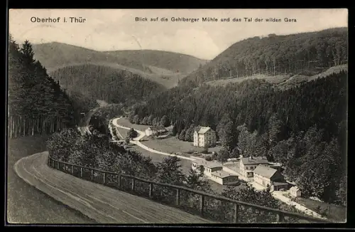 AK Oberhof, Blick auf die Gehlberge Mühle u. der Tal der wilden Gera