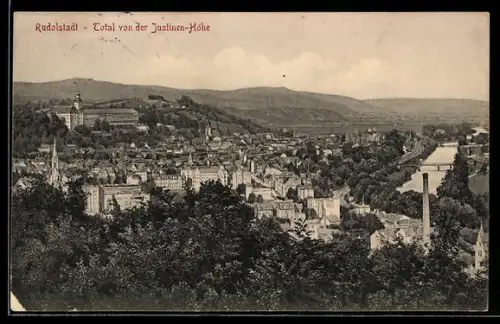 AK Rudolstadt, Totalansicht der Stadt von der Justinen-Höhe aus