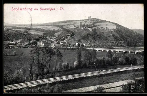 AK Sachsenburg /Eckartsberga, Burg, Eisenbahn, Brücke