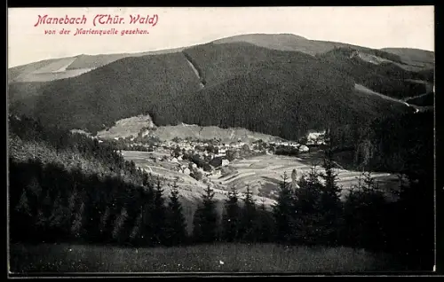 AK Manebach, Panorama von der Marienquelle aus gesehen