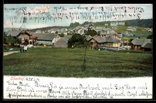 AK Oberhof, Blick über die Ortschaft auf Kurhaus