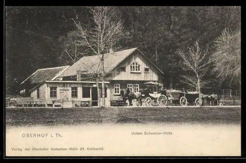 AK Oberhof / Thür., Postkutsche vor dem Gasthaus Untere Schweizerhütte