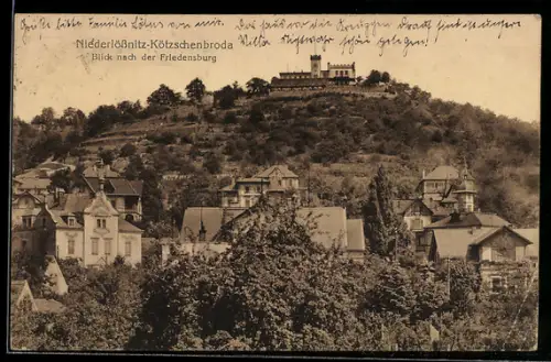 AK Niederlössnitz-Kötzschenbroda, Teilansicht mit der Friedensburg
