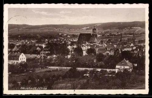 AK Neustadt /Orla, Teilansicht aus der Vogelschau mit Kirche
