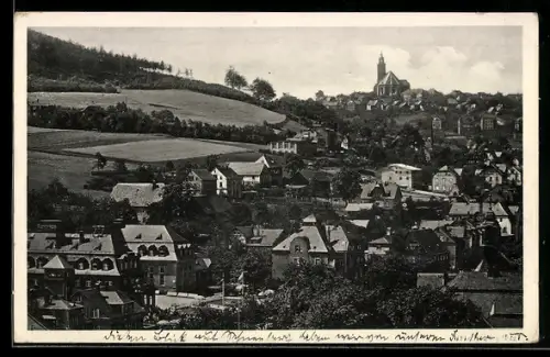 AK Bad Oberschlema i. Erzgeb., Teilansicht des Ortes mit Kirche