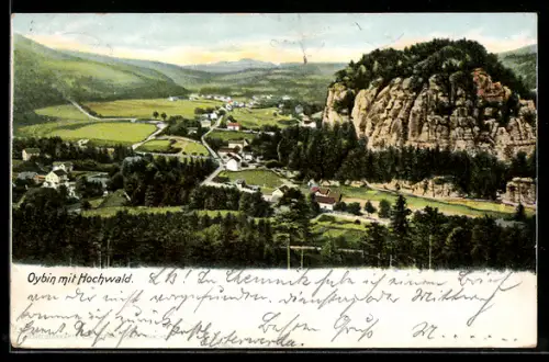 AK Oybin, Blick auf den Hochwald und den Ort