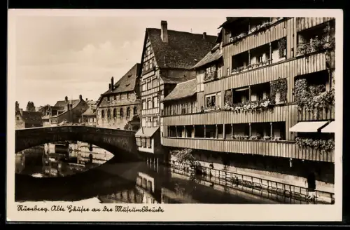 AK Nürnberg, Alte Häuser an der Museumsbrücke, Fachwerkhaus