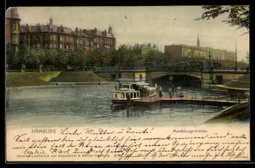 AK Hamburg-Hohenfelde, Mundsburgerbrücke mit Flussdampfer