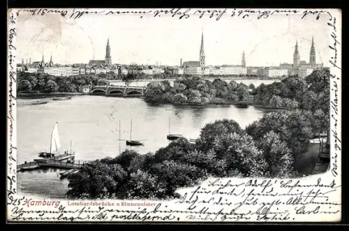 AK Hamburg-Neustadt, Lombardsbrücke und Binnenalster