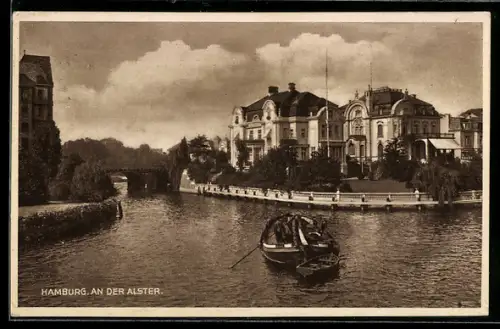 AK Hamburg-St.Georg, Partie an der Alster mit Villen