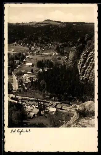 AK Oybin /Zittauer Gebirge, Blick vom Töpfer nach dem Johannisstein