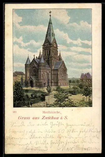 Lithographie Zwickau i. S., Moritzkirche