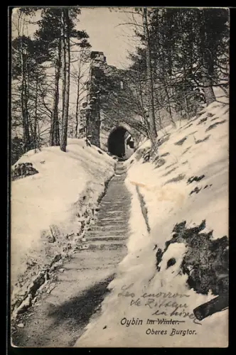 AK Oybin, Oberes Burgtor im Winter