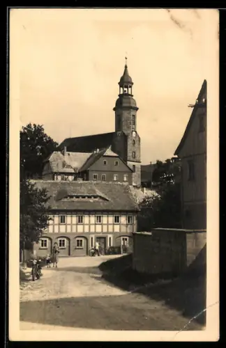 AK Waltersdorf a.d. Lausche, Blick zur Kirche