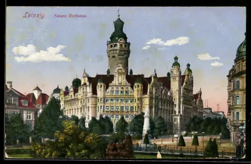 AK Leipzig, Neues Rathaus mit Strassenpartie