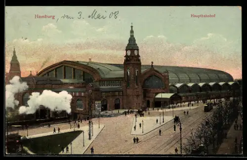 AK Hamburg-St.Georg, Hauptbahnhof mit Strassenbahn