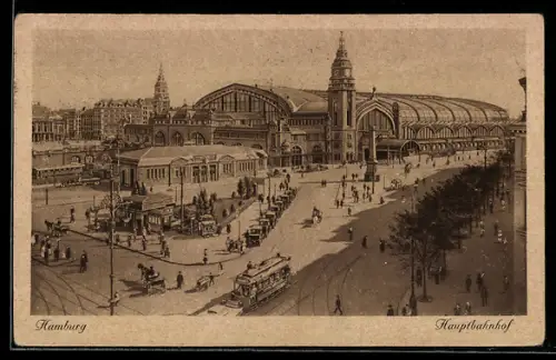 AK Hamburg-St.Georg, Hauptbahnhof mit Passanten, Strassenbahn