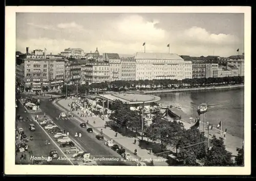 AK Hamburg-Neustadt, Cafe Alsterpavillon, Jungfernstieg und Neuer Jungfernstieg