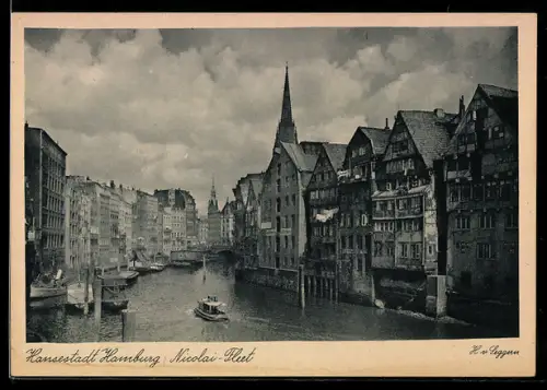 AK Alt-Hamburg, Nicolai-Fleet mit Boot
