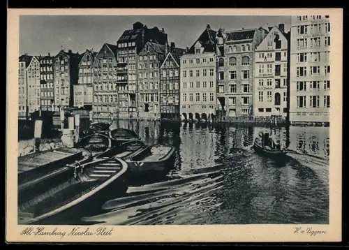 AK Alt-Hamburg, Nicolai-Fleet mit Booten