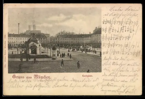 AK München, Karlsplatz mit Litfasssäule