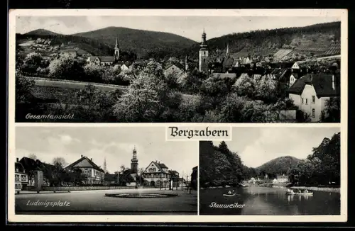AK Bergzabern, Ludwigplatz, Stauweiher und Gesamtansicht