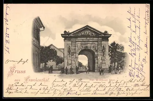 AK Frankenthal, Wormser Tor mit Strassenpartie