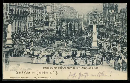AK Frankfurt /Main, Huldigung am Goethe-Denkmal 27.8.1899