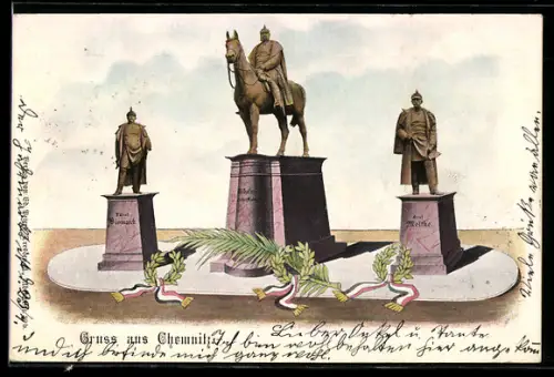 AK Chemnitz, 3 Denkmäler des Kaiser Wilhelm I.