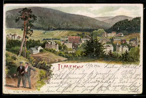 Lithographie Ilmenau / Thüringen, Ortsansicht
