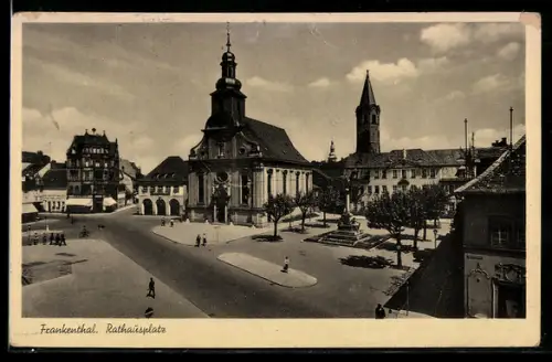 AK Frankenthal, Rathausplatz von oben gesehen