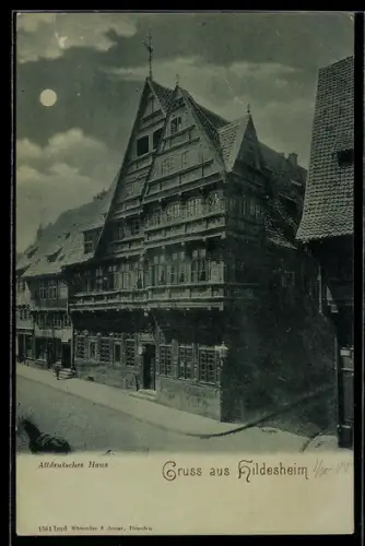Mondschein-AK Hildesheim, Altdeutsches Haus in der Aussenansicht