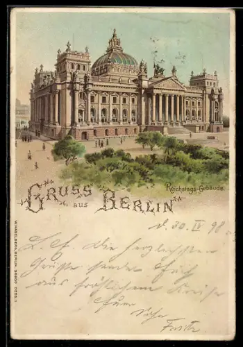 Lithographie Berlin-Tiergarten, Reichstags-Gebäude