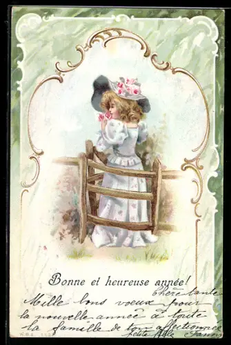 AK Junge Dame mit Hut, Jugendstil