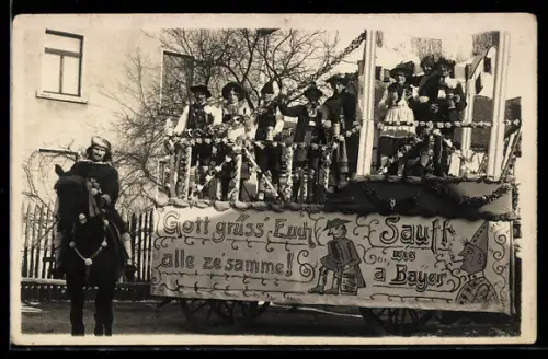 AK Faschingsgesellschaft auf einem Festwagen
